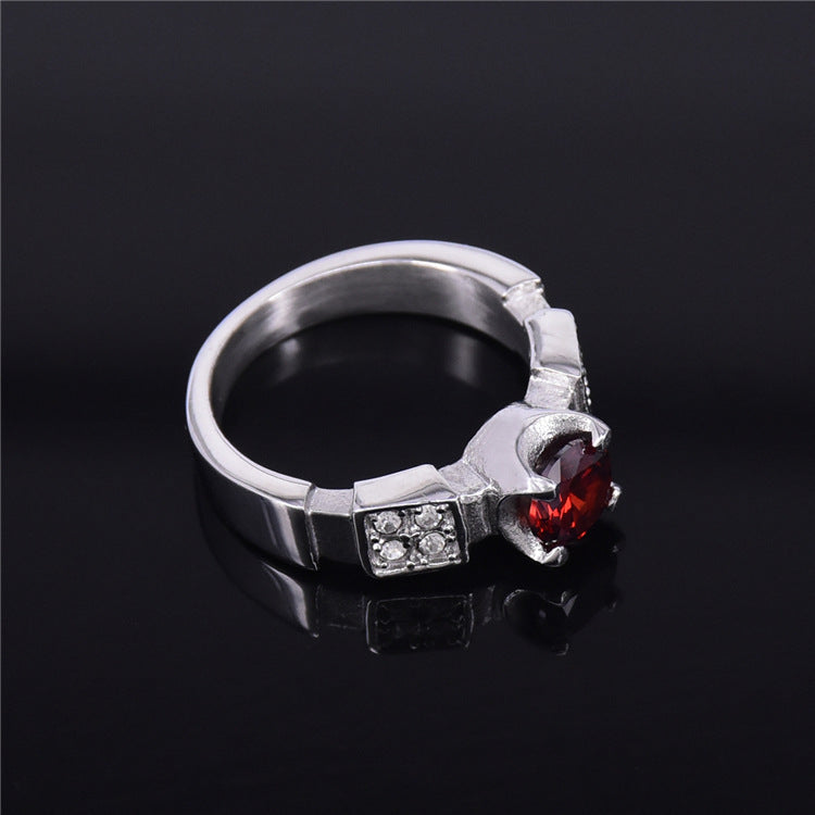 Ruby Titanium Steel Four-claw Diamond Ring