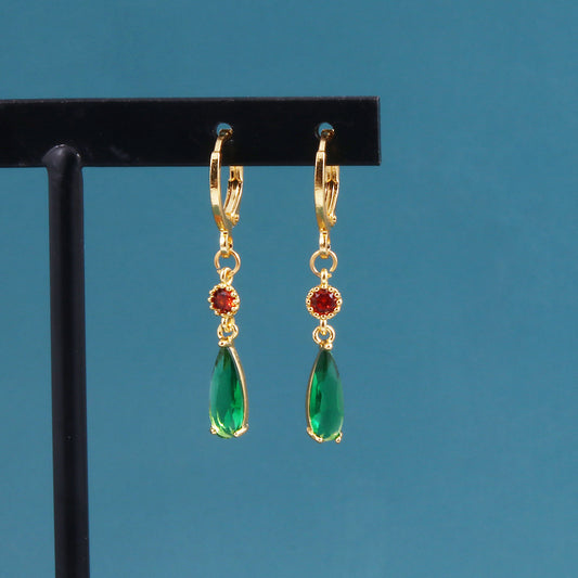 Brass Emerald Earrings Same Drop