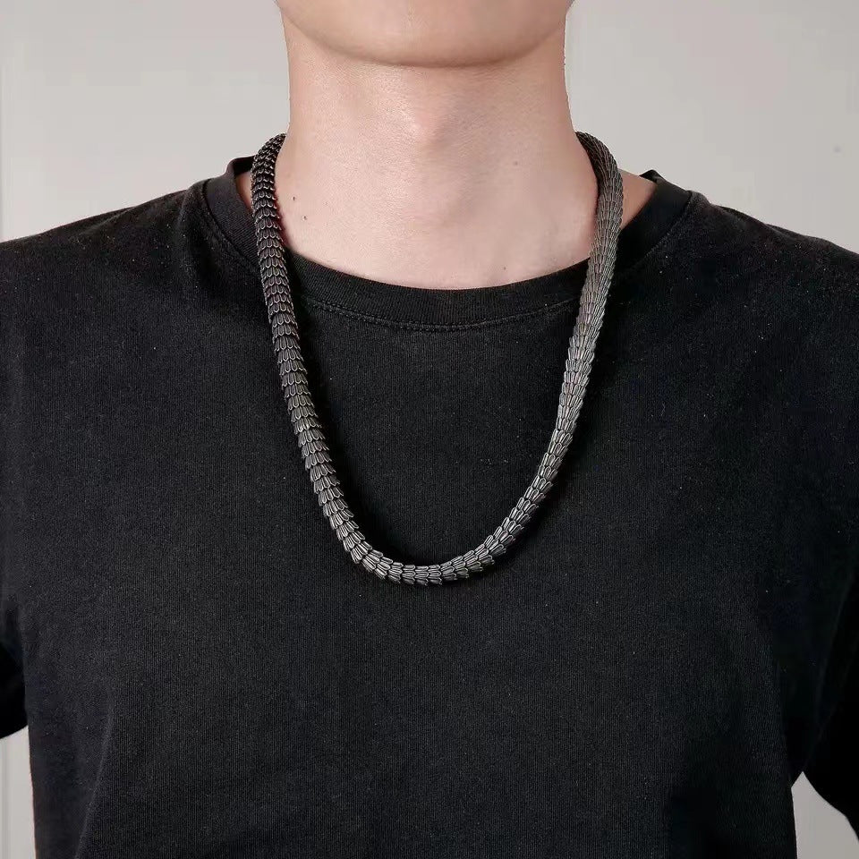 Vintage Stainless Steel Black Snake Necklace