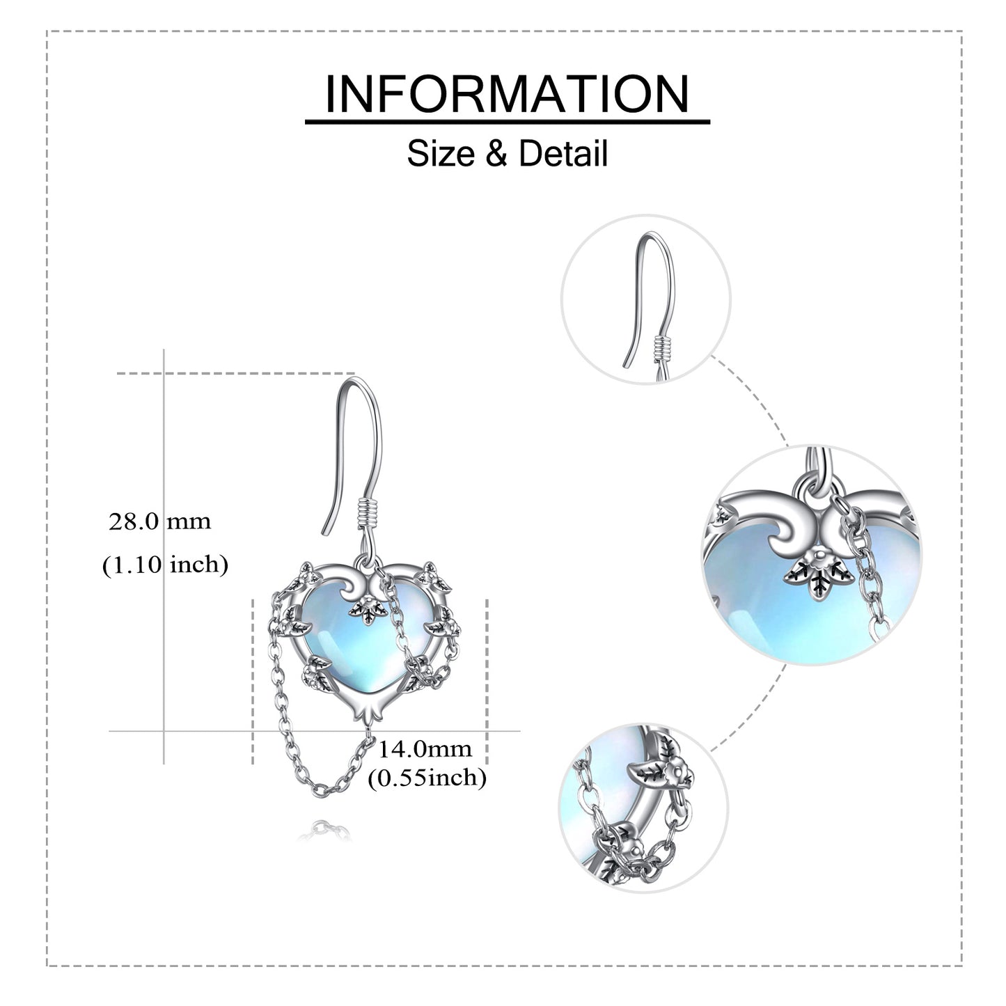 Witches Heart Moonstone Earrings 925 Sterling Silver Jewelry for Women