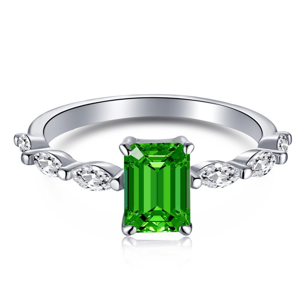 High Carbon Diamond Sapphire Green Ring