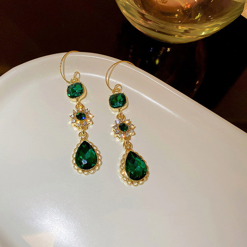 Diamond Emerald Ear Hook Earrings