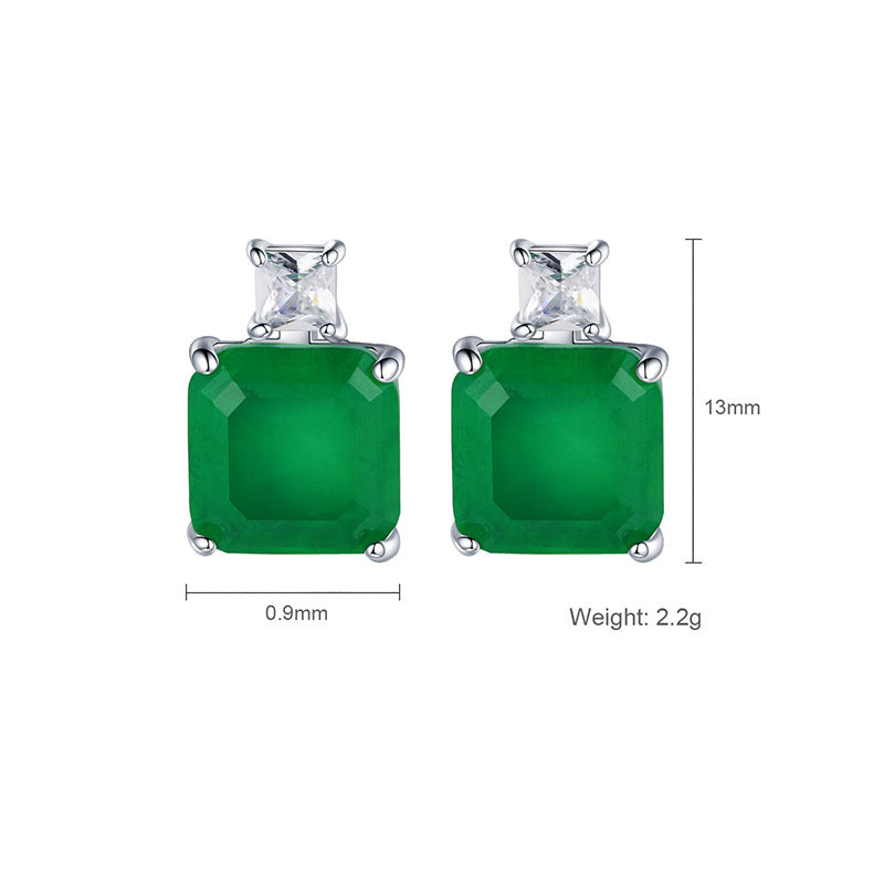 Ectangular Emerald Emerald Earrings With High-end Temperament