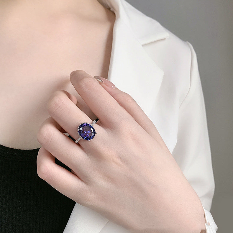 S925 Sterling Silver Pigeon Egg Sapphire Diamond Personality Ring Female