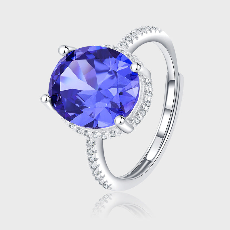 S925 Sterling Silver Pigeon Egg Sapphire Diamond Personality Ring Female