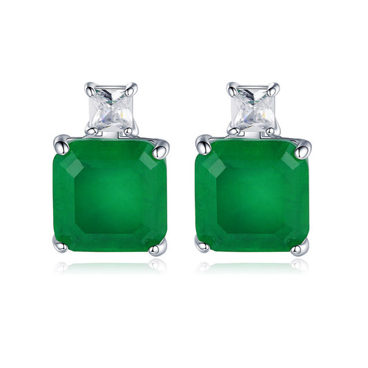 Ectangular Emerald Emerald Earrings With High-end Temperament