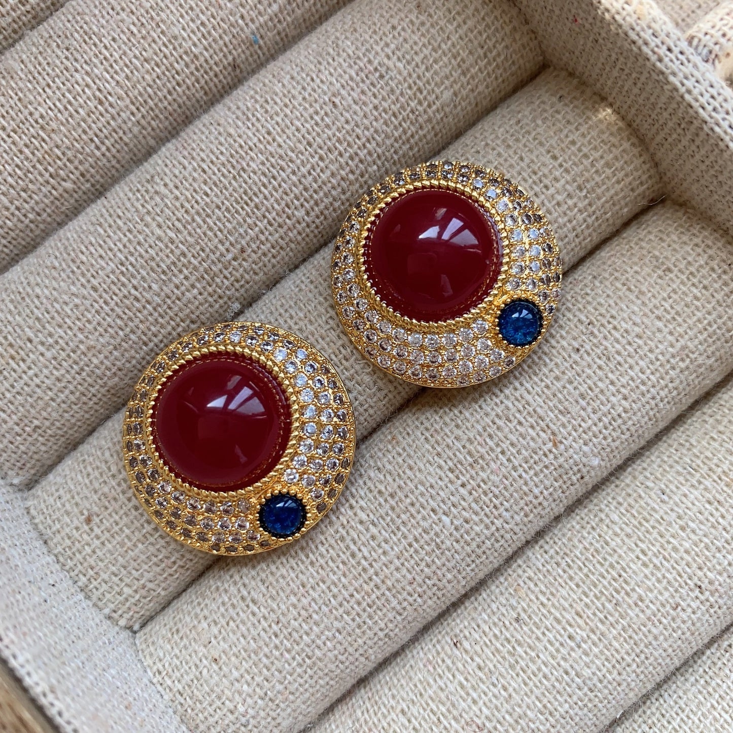 Ruby Dense Inlaid High Diamond Ring Earrings