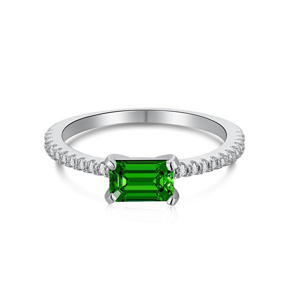 High Carbon Diamond Sapphire Green Ring