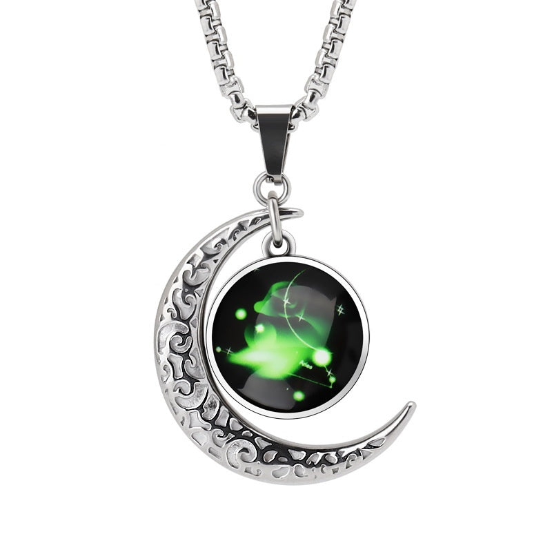 12 Constellation Moon & Star Luminous Necklace for Women. Glowing Zodiac Moonstone Pendant Necklace - Astrological Charm