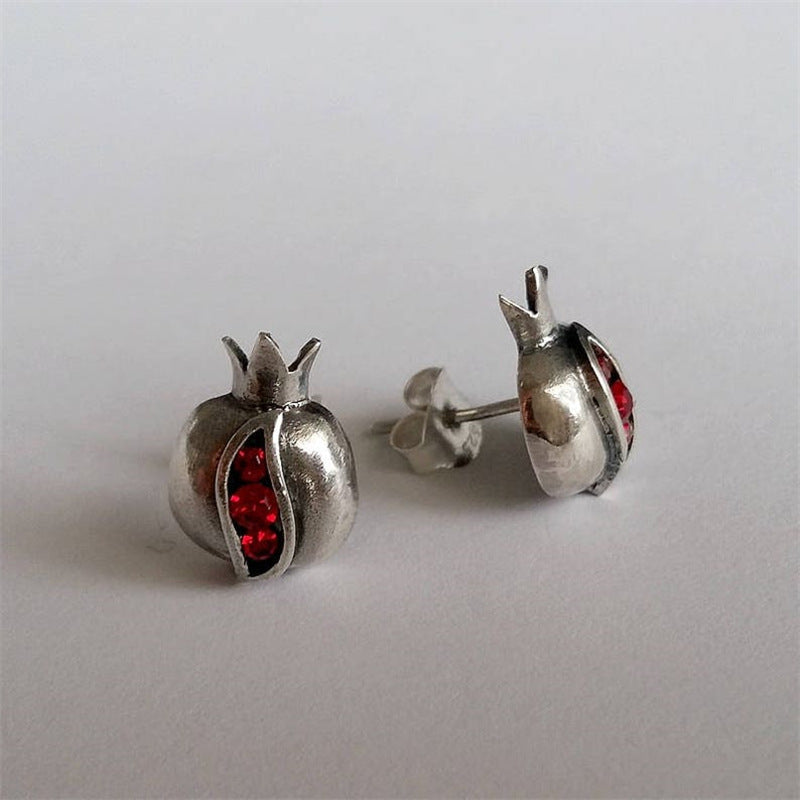 Creative Garnet Ruby Crown Stud Earrings Vintage