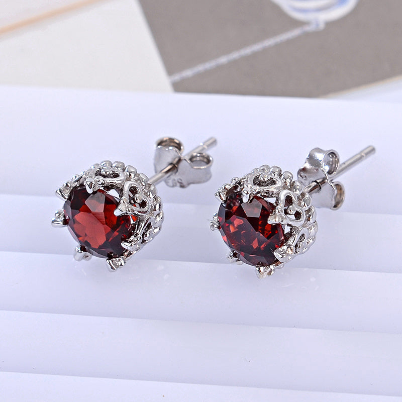 Natural Ruby Colored Round Sterling Silver Earrings