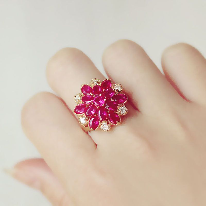 Ruby Multi-layer Flower Ring Necklace Women