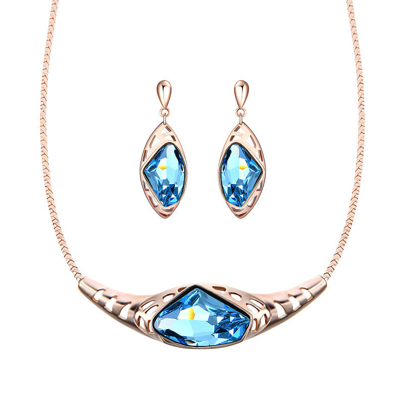 Fashion Sapphire Alloy Inlaid Glass Necklace